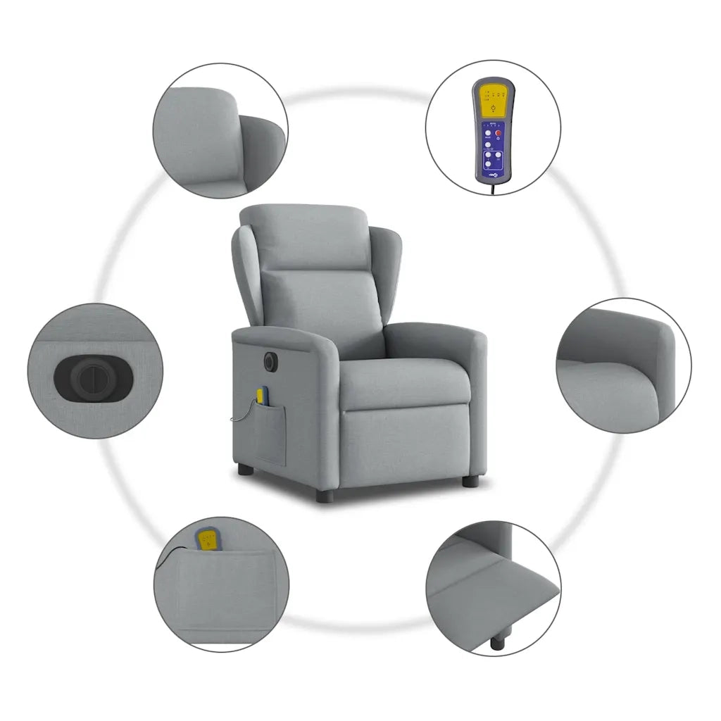 Divano Sedia-Poltrona Reclinabile Massaggio Elettrica Grigio Chiaro Tessuto 588644