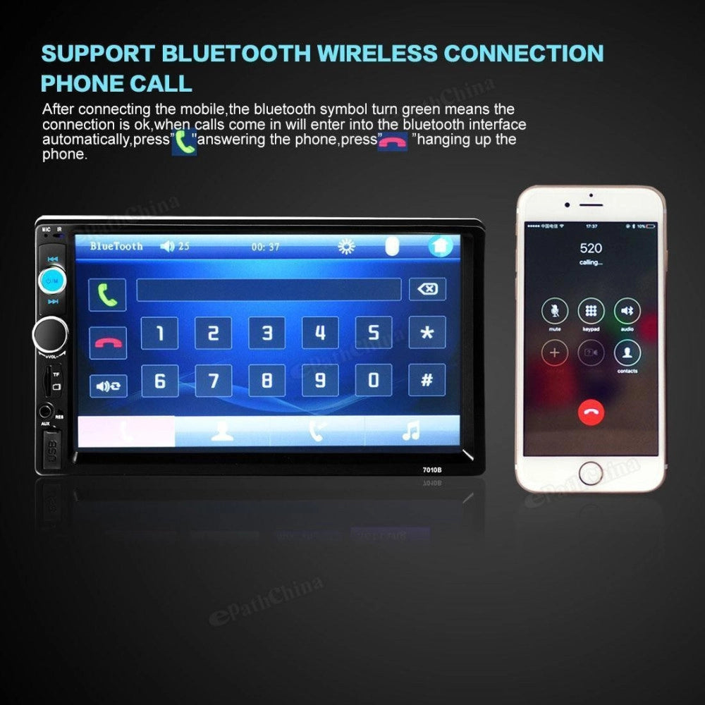 Trade Shop - 7010b 7" Hd 1080p Lcd Double-din Bluetooth Auto Video Mp5 Stereo Lettore Mp3 -