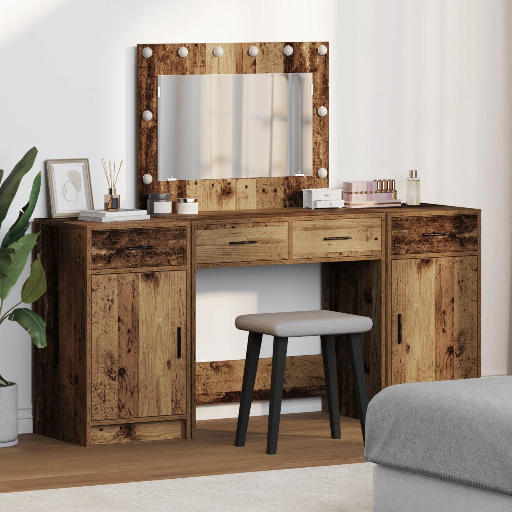 Set di Toeletta a 3 Pezzi con LED - Legno Vintage e Legno Ingegnerizzato