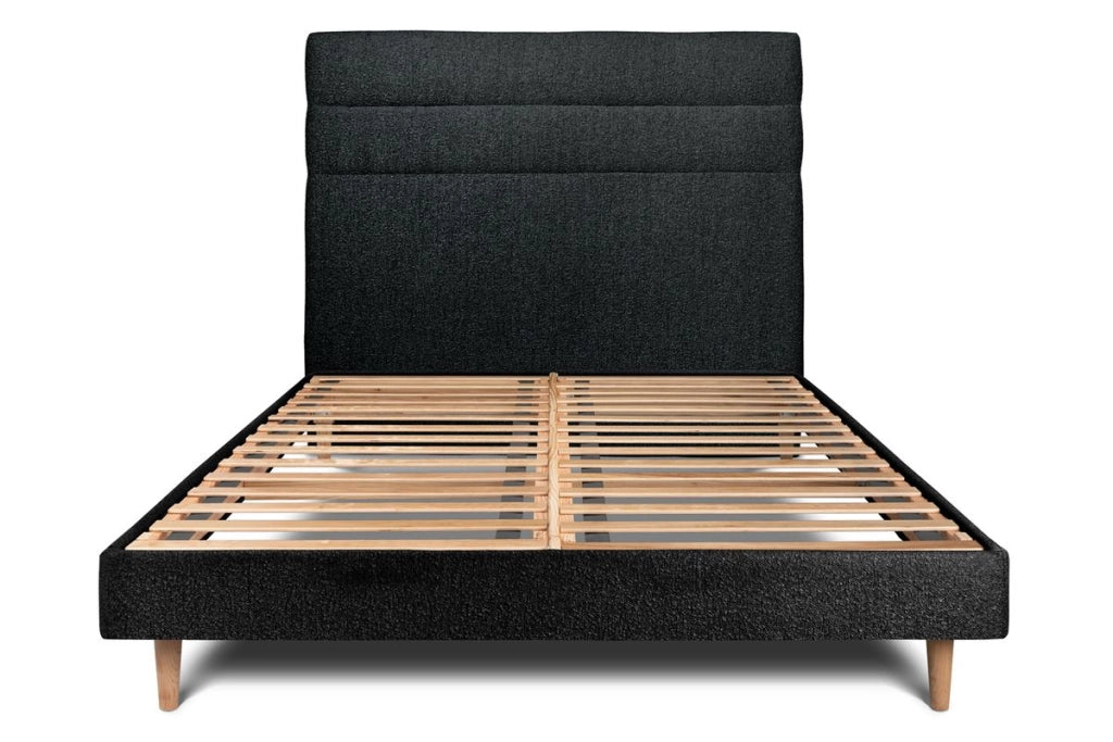 Letto 135x190 cm con testiera in linea - tessuto bouclé