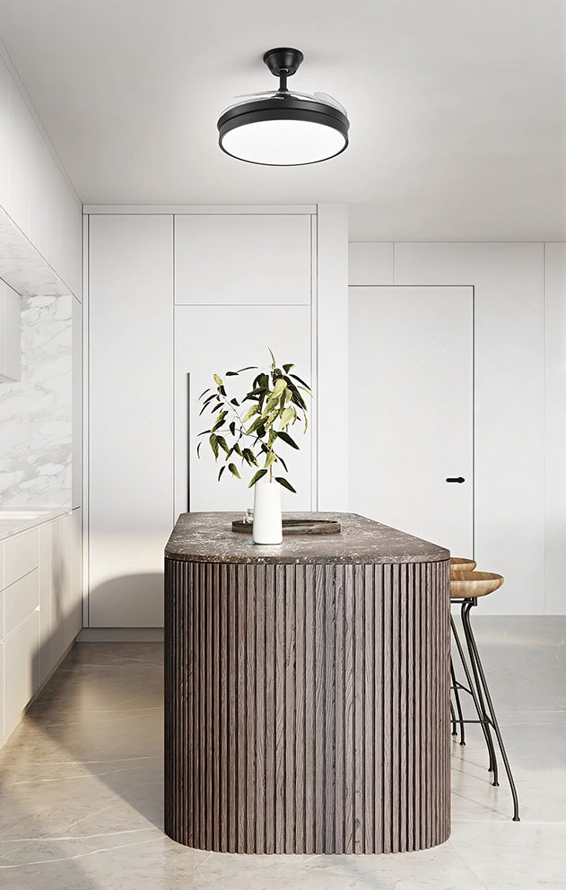 Ventilatore da Soffitto con luce Perenz 7165 B CT Bianco - Ø 106 cm, 4 Pale a scomparsa, 6 Velocità, Motore DC 30W, Silenzioso