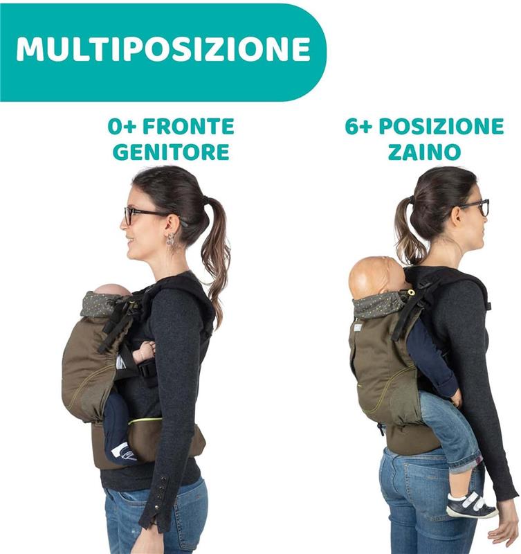 CHICCO MARSUPIO NEONATI MYAMAKI FIT PORTA BAMBINO MAX 15 KG CON SEDUTA E PANNELLO REGOLABILI SUPPORTO SCHIENA E COLLO LEAF