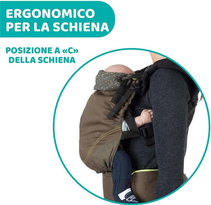 CHICCO MARSUPIO NEONATI MYAMAKI FIT PORTA BAMBINO MAX 15 KG CON SEDUTA E PANNELLO REGOLABILI SUPPORTO SCHIENA E COLLO LEAF