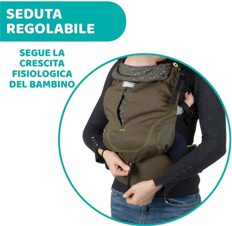 CHICCO MARSUPIO NEONATI MYAMAKI FIT PORTA BAMBINO MAX 15 KG CON SEDUTA E PANNELLO REGOLABILI SUPPORTO SCHIENA E COLLO LEAF
