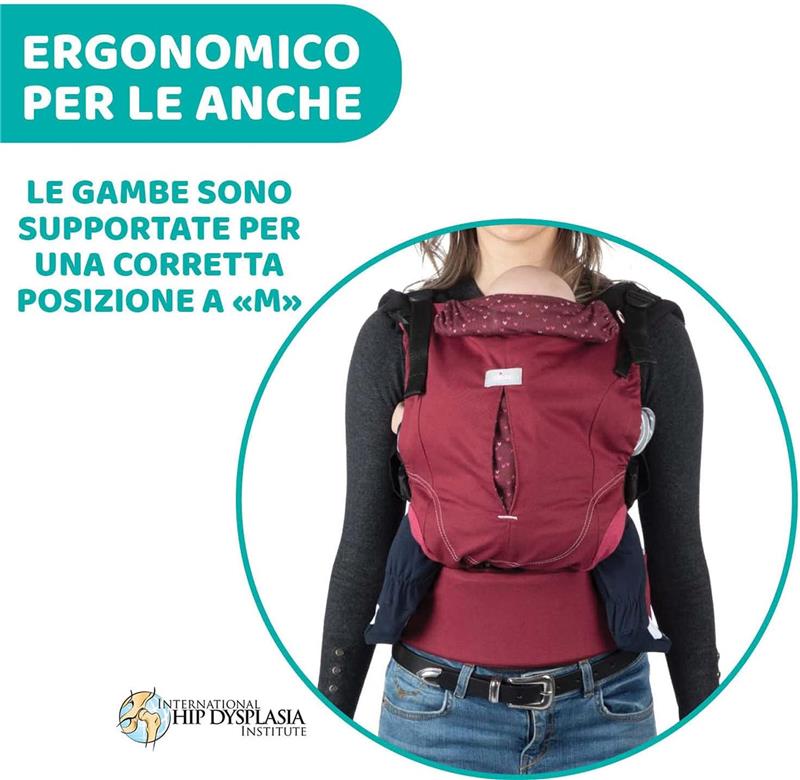 CHICCO MARSUPIO NEONATI MYAMAKI FIT COLOR BORGOGNA MAX 15 KG CON SEDUTA E PANNELLO REGOLABILI SUPPORTO SCHIENA E COLLO LEAF