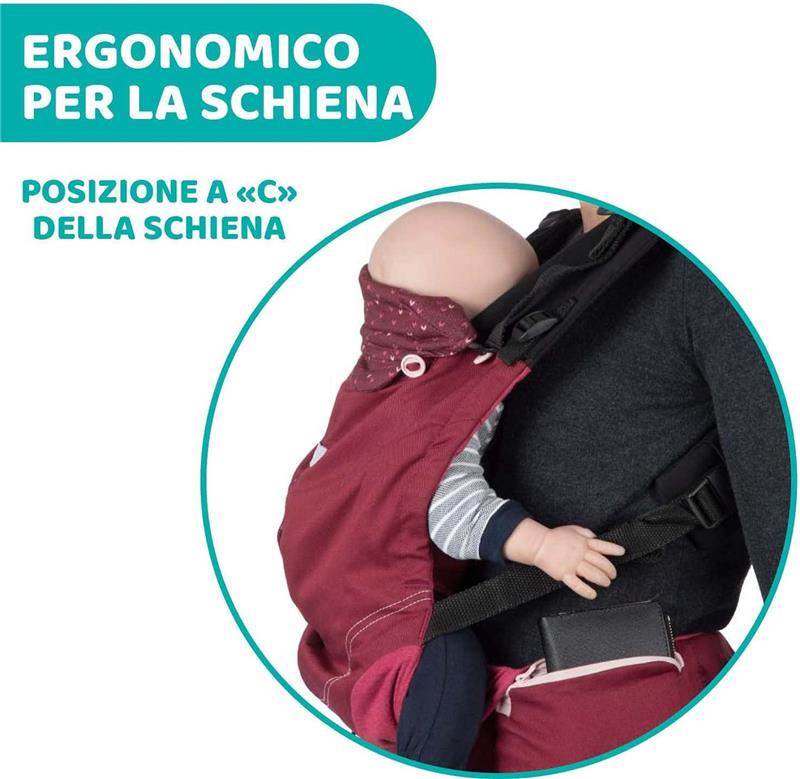 CHICCO MARSUPIO NEONATI MYAMAKI FIT COLOR BORGOGNA MAX 15 KG CON SEDUTA E PANNELLO REGOLABILI SUPPORTO SCHIENA E COLLO LEAF
