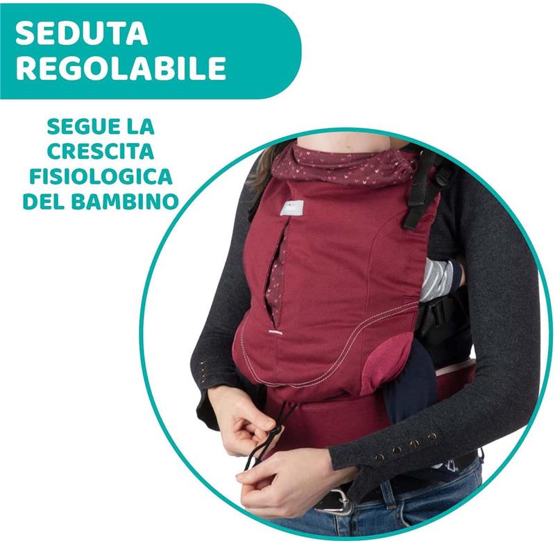 CHICCO MARSUPIO NEONATI MYAMAKI FIT COLOR BORGOGNA MAX 15 KG CON SEDUTA E PANNELLO REGOLABILI SUPPORTO SCHIENA E COLLO LEAF