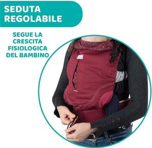 CHICCO MARSUPIO NEONATI MYAMAKI FIT COLOR BORGOGNA MAX 15 KG CON SEDUTA E PANNELLO REGOLABILI SUPPORTO SCHIENA E COLLO LEAF