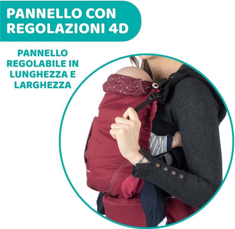CHICCO MARSUPIO NEONATI MYAMAKI FIT COLOR BORGOGNA MAX 15 KG CON SEDUTA E PANNELLO REGOLABILI SUPPORTO SCHIENA E COLLO LEAF