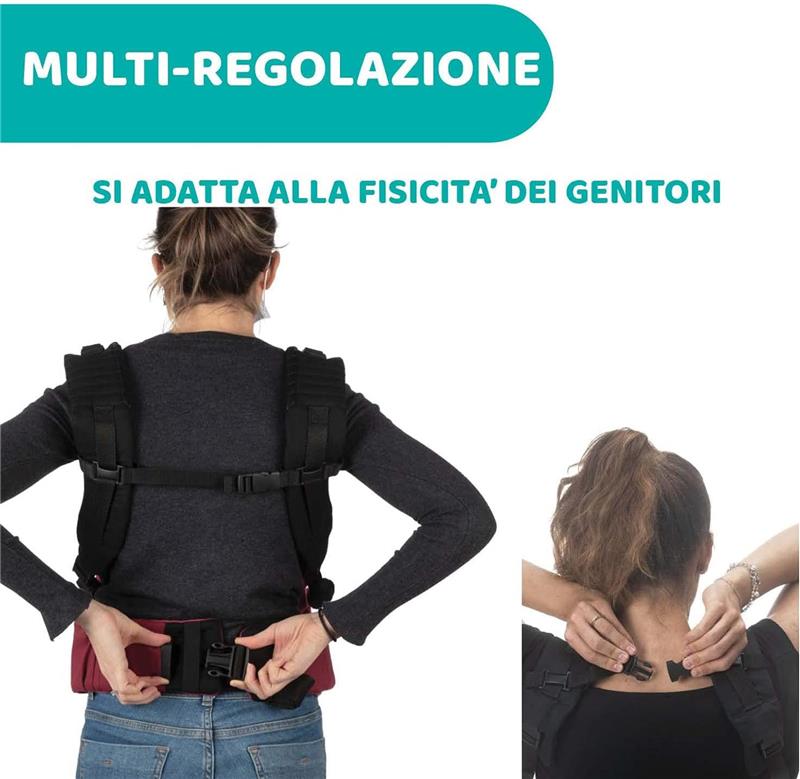 CHICCO MARSUPIO NEONATI MYAMAKI FIT COLOR BORGOGNA MAX 15 KG CON SEDUTA E PANNELLO REGOLABILI SUPPORTO SCHIENA E COLLO LEAF