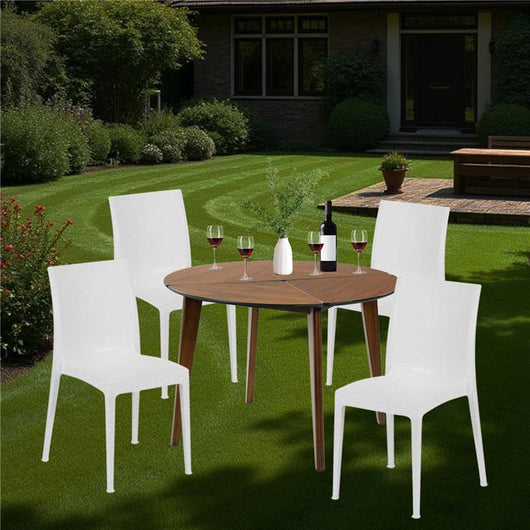 SET 4 SEDIE MADAME IMPILABILI IN POLIPROPILENE DESIGN ELEGANTE CON RILIEVO COLORE BIANCO DA ESTERNO