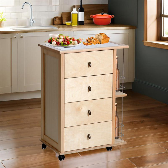 CASSETTIERA POKER + PORTABOTTIGLIE NATURALE IN FAGGIO BASE INFERIORE MULTISTRATO DI BETULLA 4 CASSETTI PIANO MATTONELLE IN CERAMICA