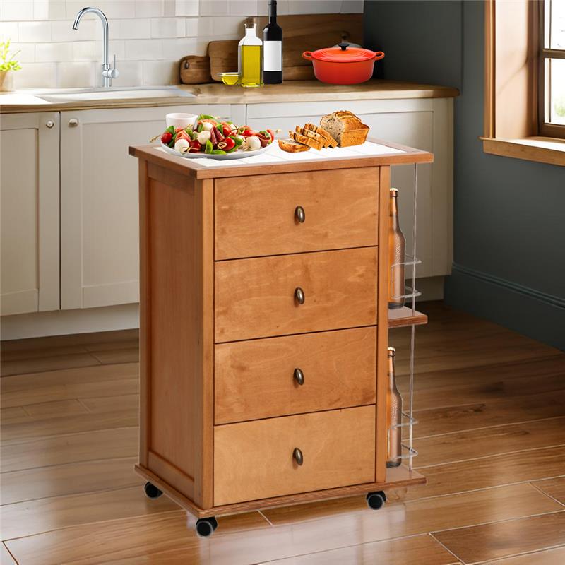 CASSETTIERA POKER + PORTABOTTIGLIE ROVERE IN FAGGIO BASE INFERIORE MULTISTRATO DI BETULLA 4 CASSETTI RUOTE IN PLASTICA GOMMATA