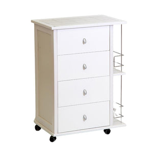 CASSETTIERA POKER + PORTABOTTIGLIE BIANCO IN FAGGIO BASE INFERIORE IN MULTISTRATO DI BETULLA 4 CASSETTI CESTELLI IN FERRO CROMATO