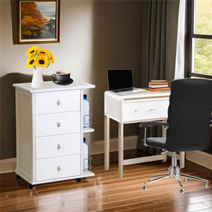 CASSETTIERA POKER + PORTABOTTIGLIE BIANCO IN FAGGIO BASE INFERIORE IN MULTISTRATO DI BETULLA 4 CASSETTI CESTELLI IN FERRO CROMATO