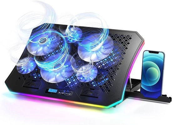 Scheda raffreddamento laptop con illuminazione RGB e 6 ventilatori per laptop da 15,6 a 17,3 pollici