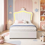Letto imbottito bambini 90x200 cm LED contenitore bianco