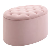 Pouf Contenitore con Coperchio Imbottito e Trapuntato, Poggiapiedi in Velluto Ovale per Salotto e Camera da Letto, Rosa