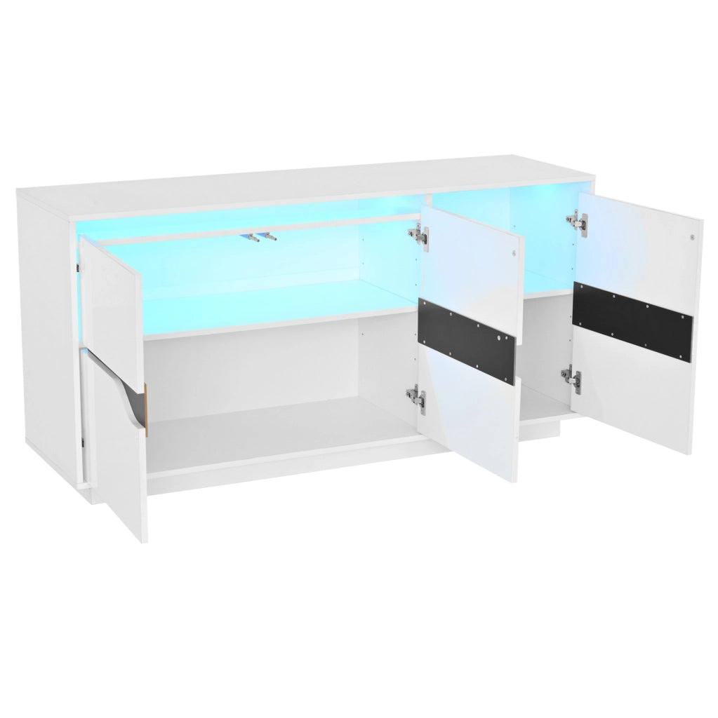 Credenza ULEVR 140x40x70 cm con 3 ante, 5 ripiani regolabili e LED USB, bianco e nero