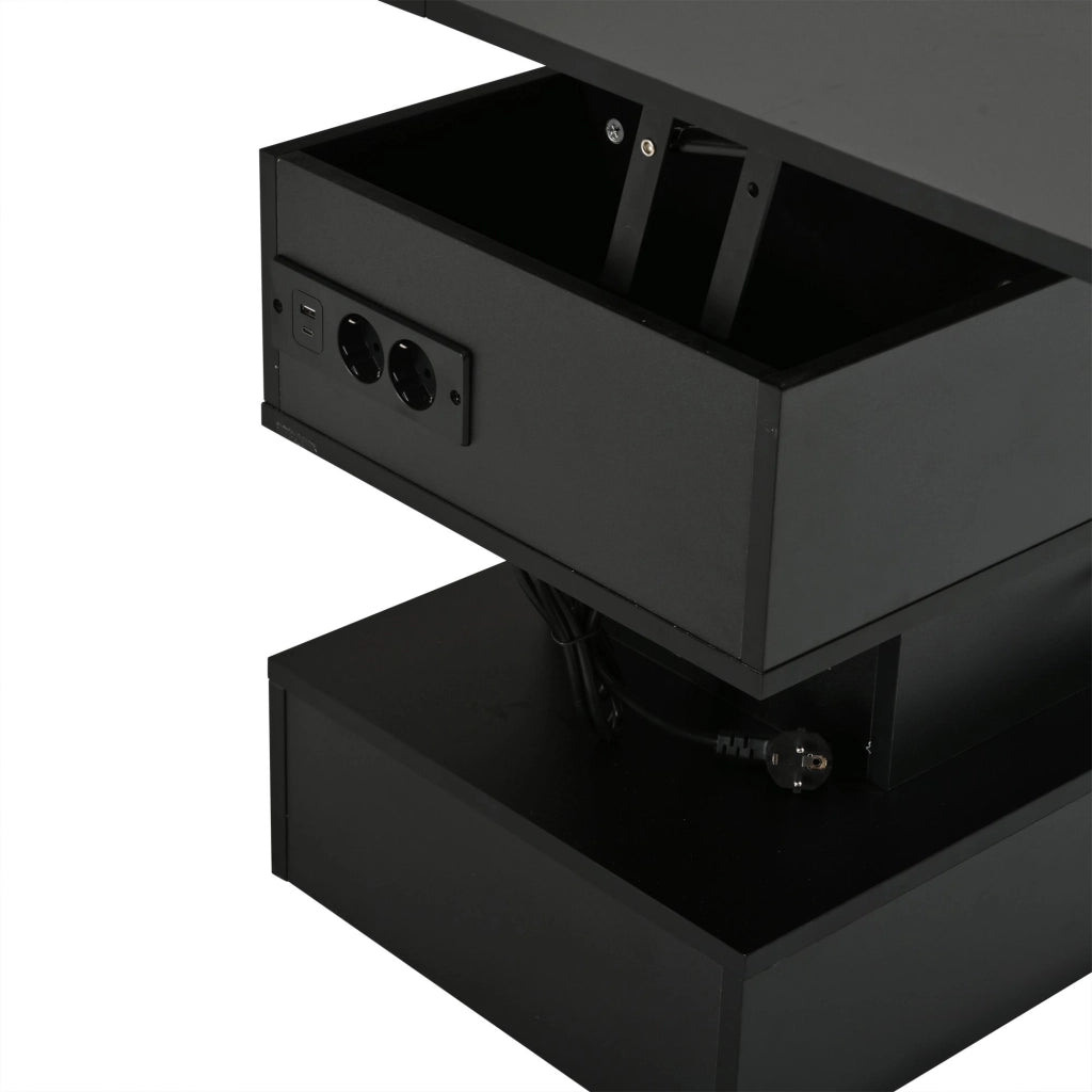 Tavolino regolabile in altezza, con presa di corrente e luci a LED, 100x50x51,5 cm, nero