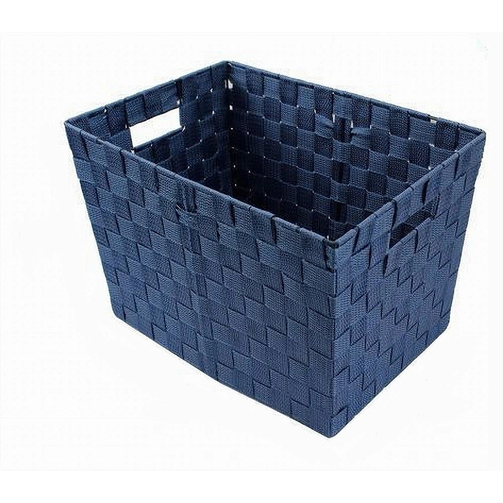 Trade Shop - Porta Oggetti Cesto In Tessuto Intrecciato 38 X 26 X 25cm Con Maniglie Blu 79040 -