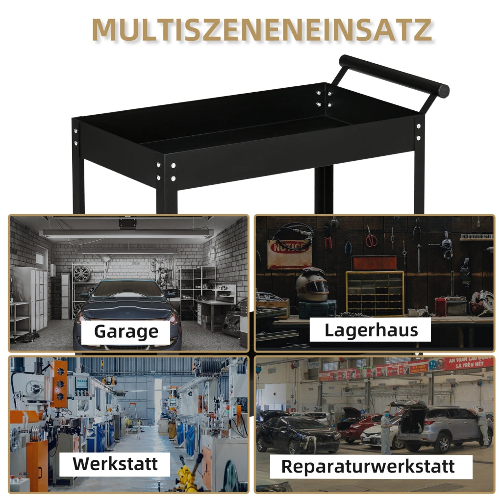 CARRELLO DA OFFICINA a 2 ripiani 84,5x38x84 cm Acciaio Nero