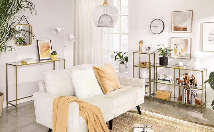 Tavolo CONSOLLE per SOGGIORNO Valora con piano in vetro e metallo dorato per la casa