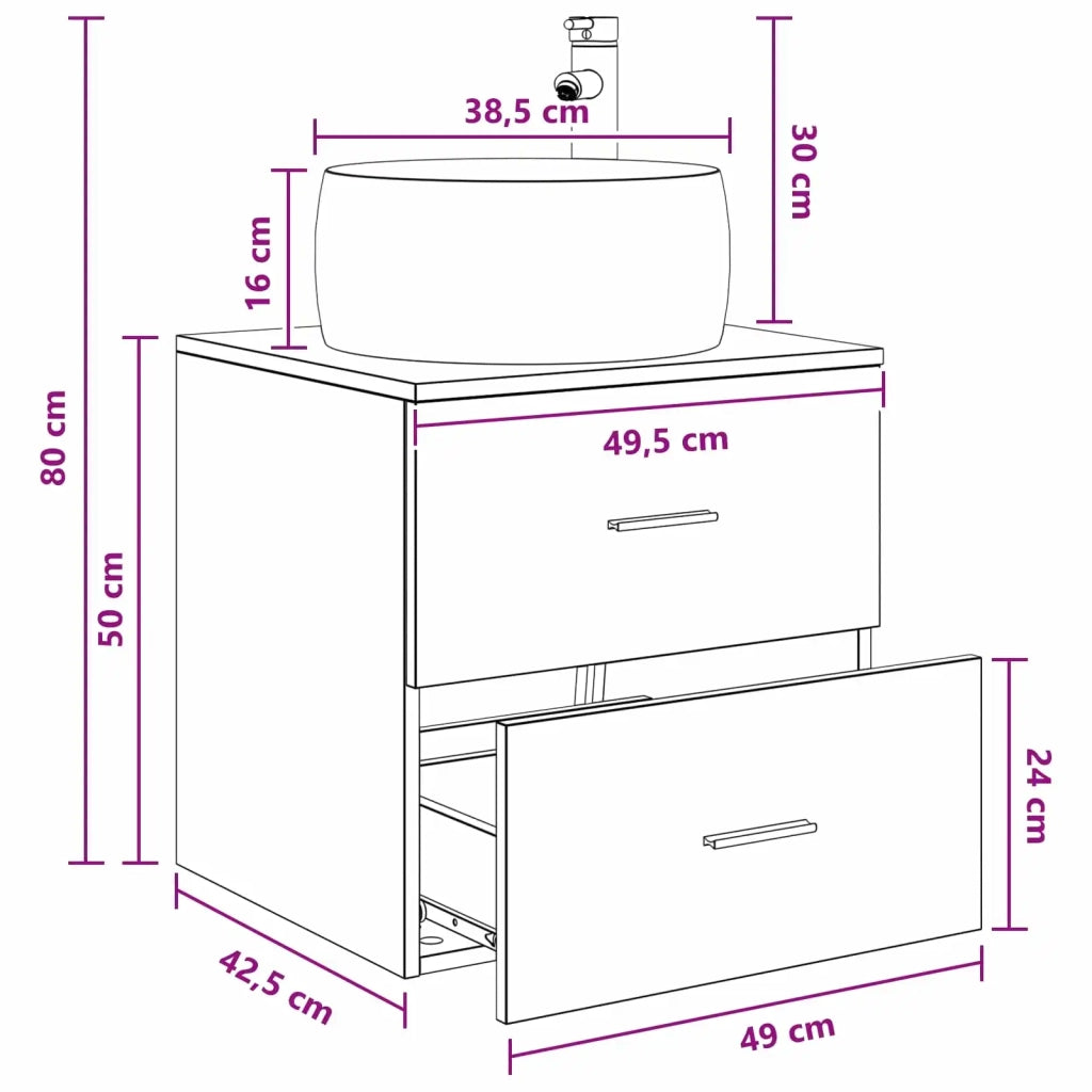 Mobile Lavabo da Parete Sonoma grigio 49,5 x 44,5 x 66 cm 890315