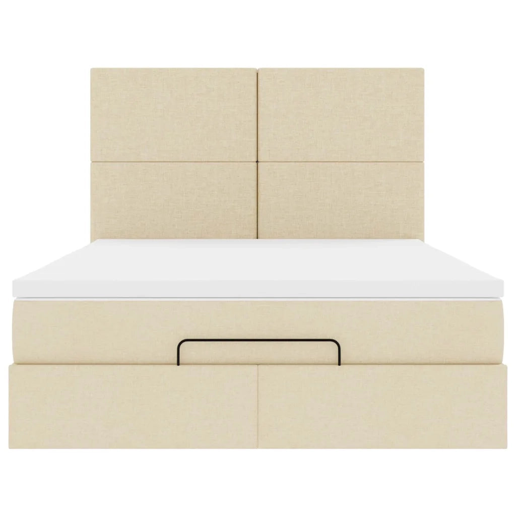 Struttura Letto Pouf con Materasso Crema 140x200 cm in Tessuto 3313083