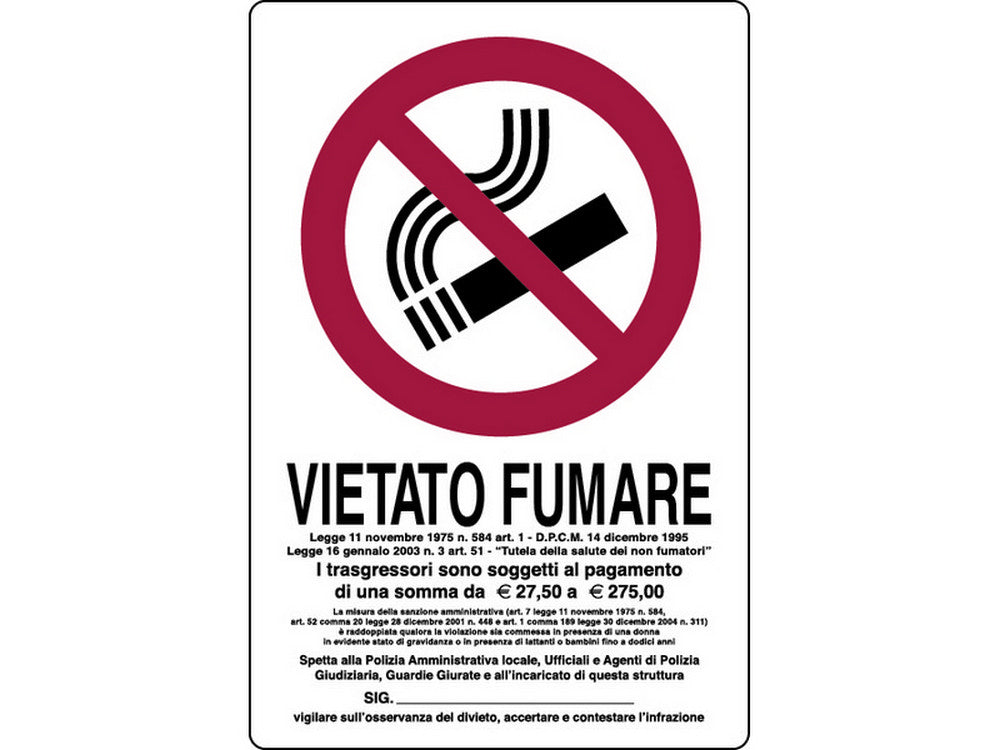 cartello segnaletico vietato fumare con legge  cm. 20x30 cod:ferx.vit20022