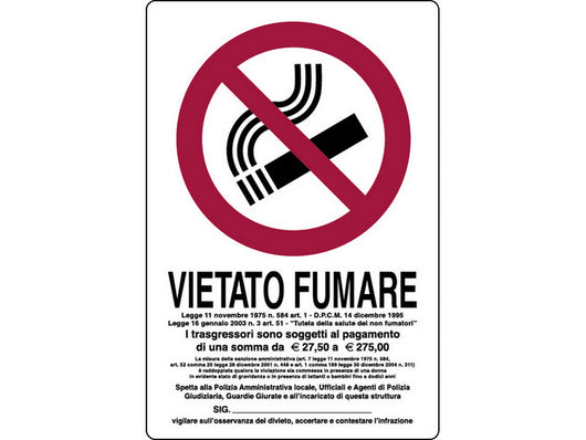cartello segnaletico vietato fumare con legge  cm. 20x30 cod:ferx.vit20022