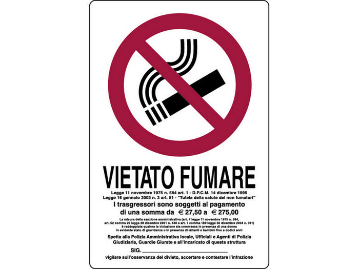 cartello segnaletico vietato fumare con legge  cm. 20x30 cod:ferx.vit20022