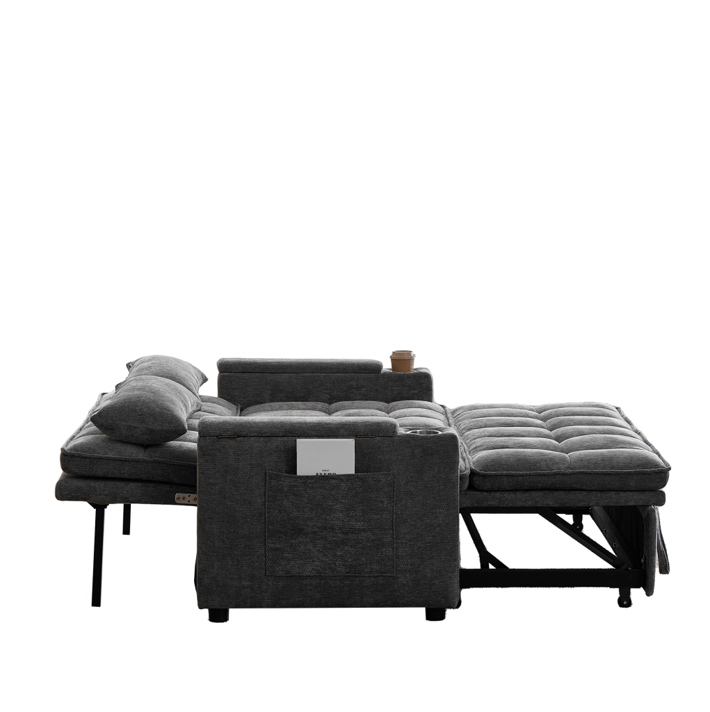 DIVANO Letto 3 in 1 Trasformabile 142 cm Grigio in Chenille