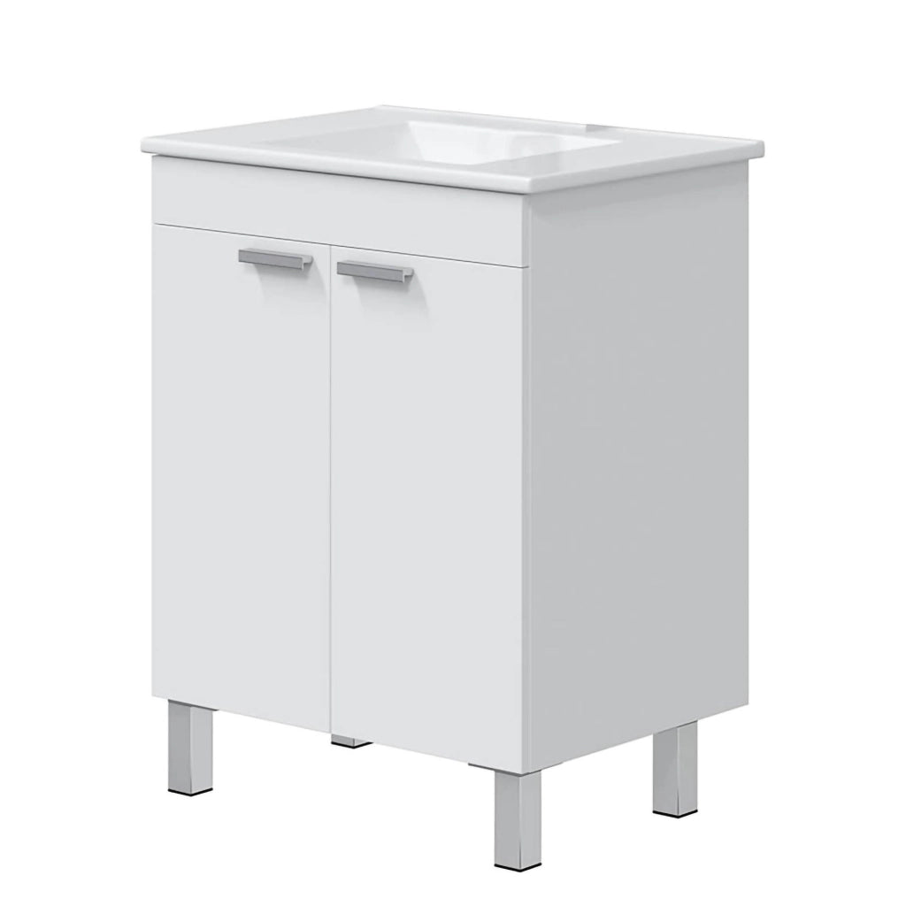 Polino, Mobile Sottolavabo 2 Ante, 60x45x80h cm Bianco Lucido