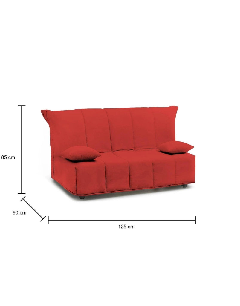 Divano Letto Ariska, Divano a 2 posti, Made in Italy, SofÒ  Soggiorno con apertura a carrello con apertura a carrello, in tessuto imbottito, con cuscini inclusi, cm 125x90h85, colore Rosso