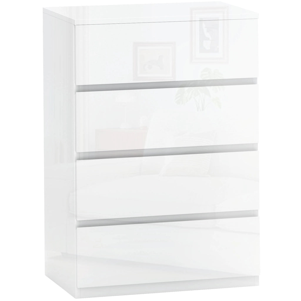 Cassettiera Moderna 4 Cassetti Antiribaltamento in Legno, 55x33x80 cm, Bianco Lucido
