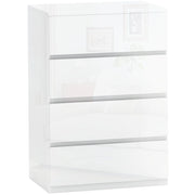 Cassettiera Moderna 4 Cassetti Antiribaltamento in Legno, 55x33x80 cm, Bianco Lucido