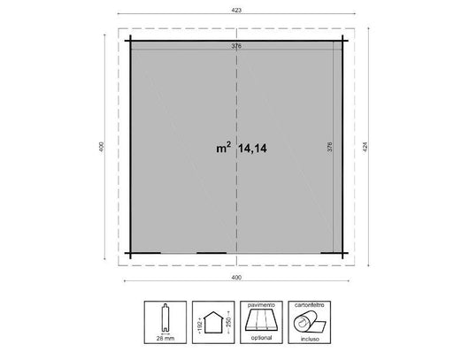 Casetta di legno Ines in abete impregnato cm400x400xH250 Losa