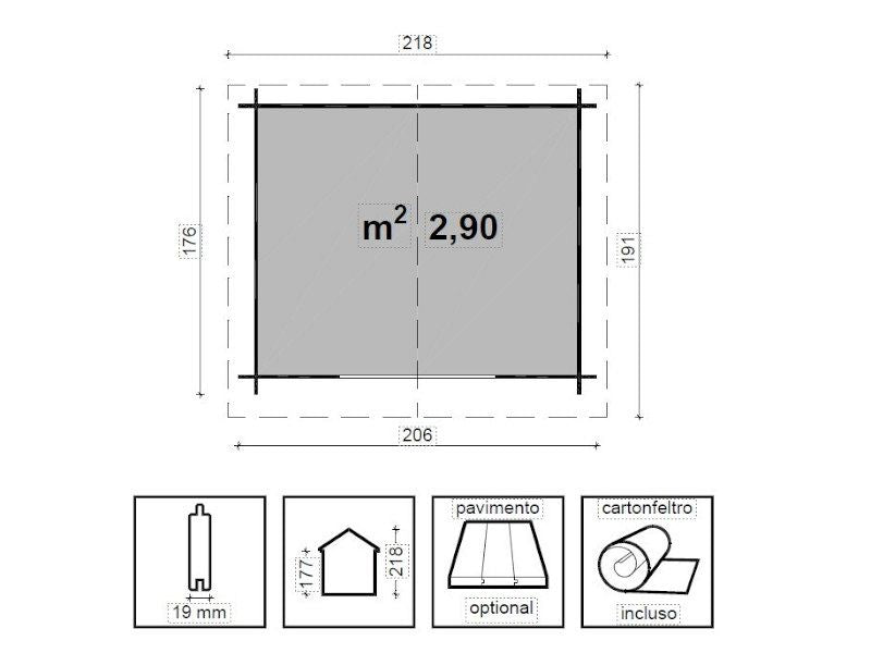 Casetta di legno Clara cm206x176 Losa blockhouse abete impregnato autoclave