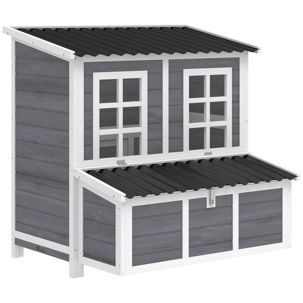 Pollaio per 3-4 Galline con Nido e Tetto Impermeabile ¨C zephmum ¨C Legno di Abete, Plastica, Grigio Chiaro, 100x86x100 cm