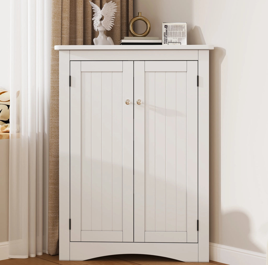 Armadio angolare bianco in MDF a 2 ante, 3 livelli, 61,5 x 80 cm