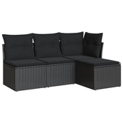 Set Divani da Giardino 4 pz | Set Salotto da Giardino con Cuscini Nero in Polyrattan