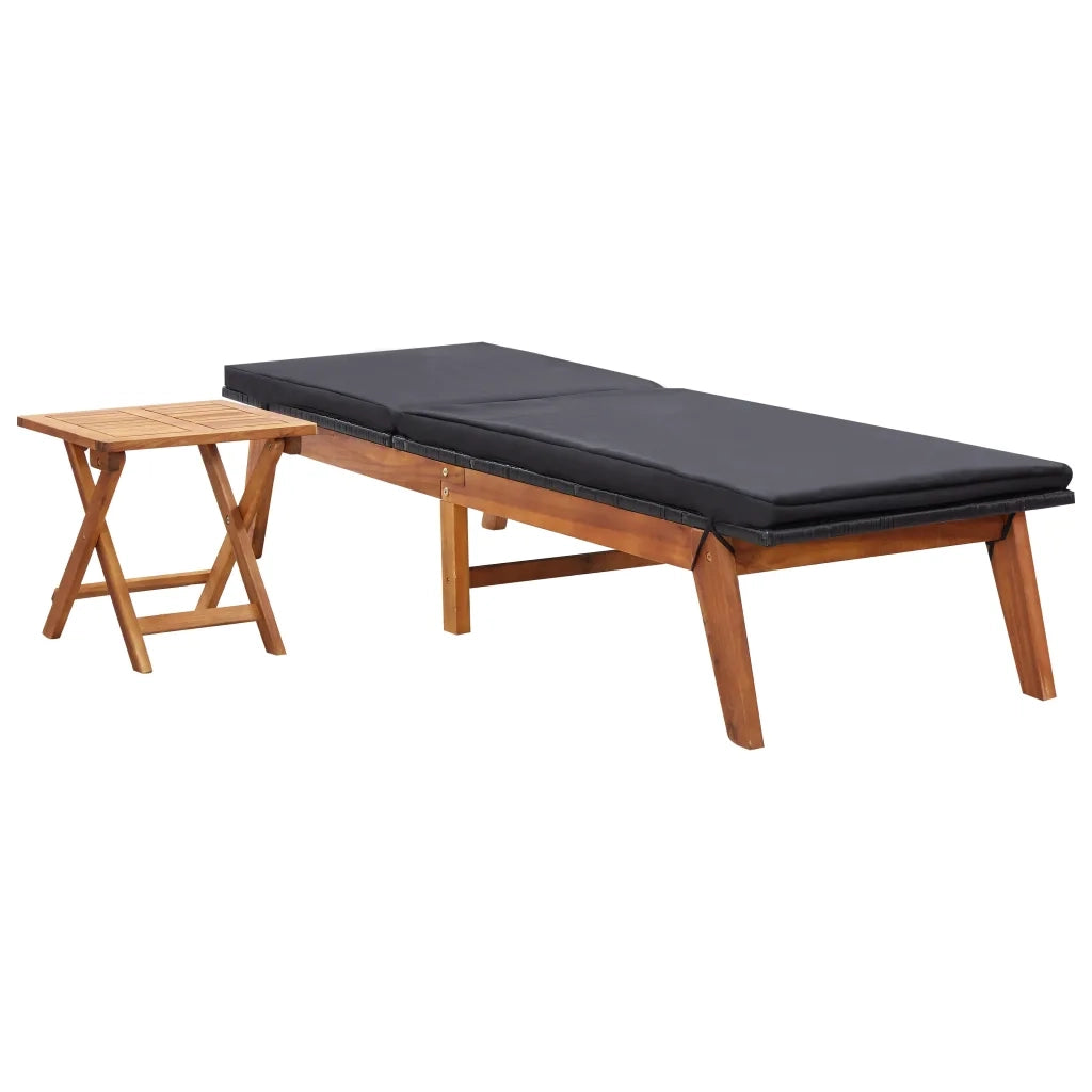 Lettino Prendisole | Sdraio da giardino | Lettino da sole con Tavolino in Polyrattan e Legno Acacia