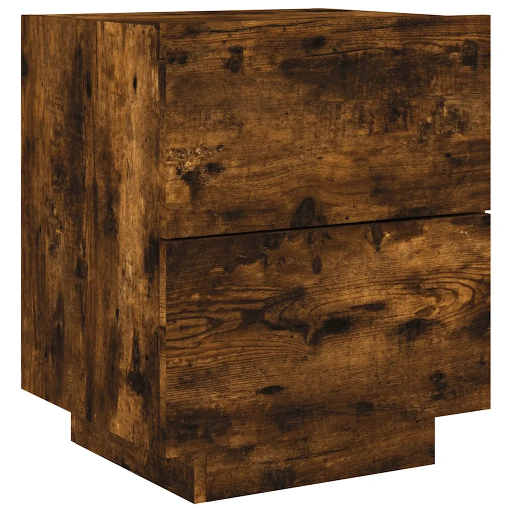 Comodini con Luci LED 2pz Rovere Fumo in Legno Multistrato 836744
