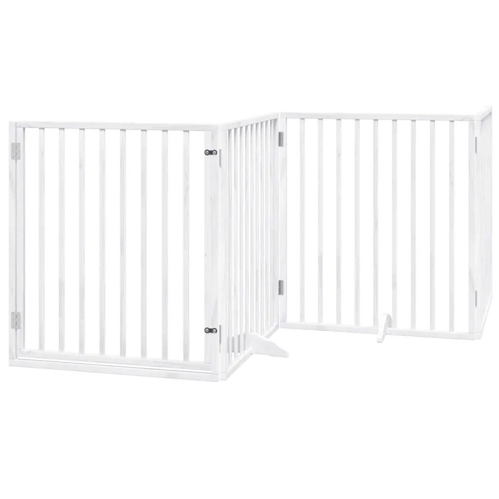 Cancelletto per cani con porta pieghevole 4 pannelli bianco 320 cm in legno di pioppo 352187