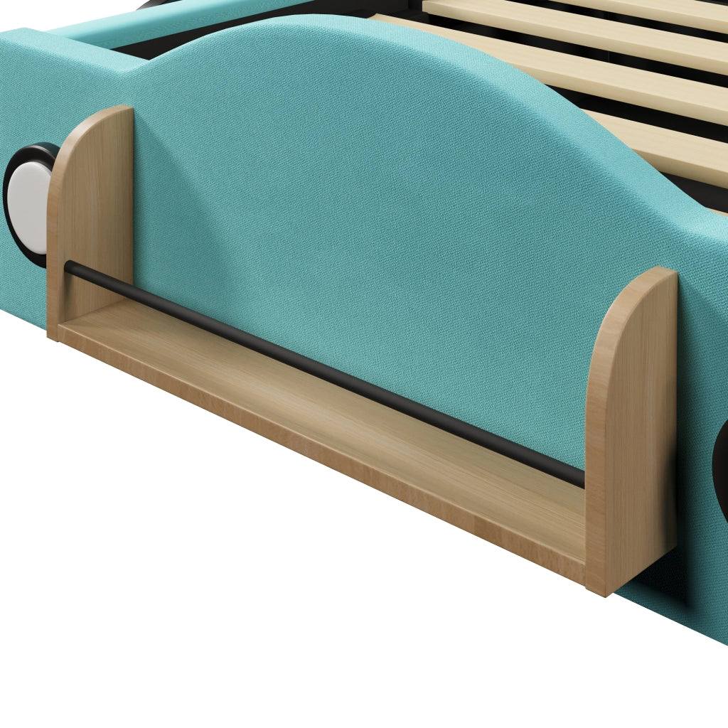 Letto Contenitore 90x200 cm con sollevamento idraulico; tasche laterali e ripiano in Flanella Blu