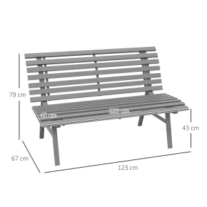 Panchina Da Giardino 2 Posti In Alluminio Grigio 123 Cm Per Esterni Con Schienale