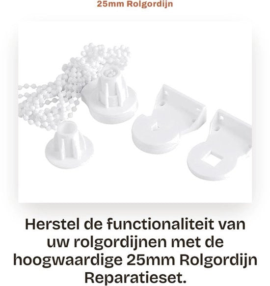 Kit di riparazione per tende a rotolo - Beugolo in plastica - Catena di perle - Connettori - Alta resistenza - Adatto per tubi da 25 mm - Decorazione per finestre