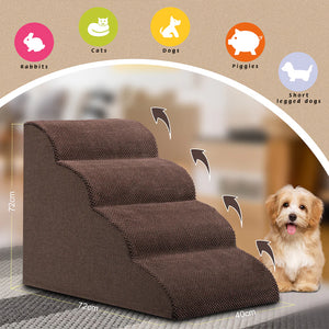 Scala 4Gradini per Animali Domestici Marrone per Gatti Cani con Rullo Rimuovi Peli