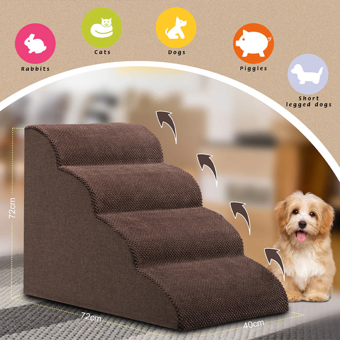 Scala 4Gradini per Animali Domestici Marrone per Gatti Cani con Rullo Rimuovi Peli